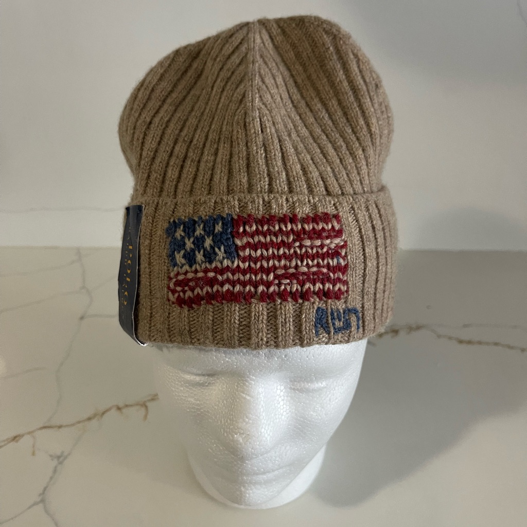 Ralph Lauren Tan Knit Beanie Flag Set Gloves Scarf Hat Usa Snowbeach Bear P-Wing